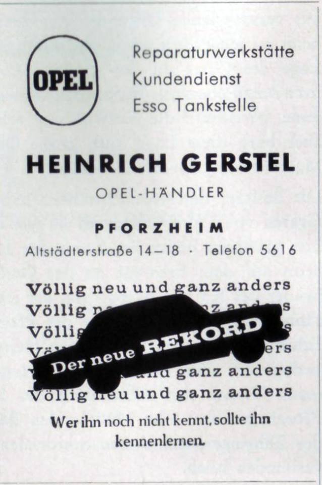 Gerstel-Zeitungsannonce zum Opel Rekord aus den 1950er-Jahren