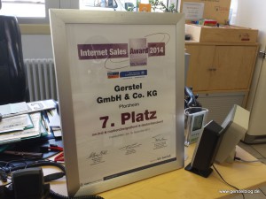 Urkunde des 7. Platz im Internet-Sales-Award 2014